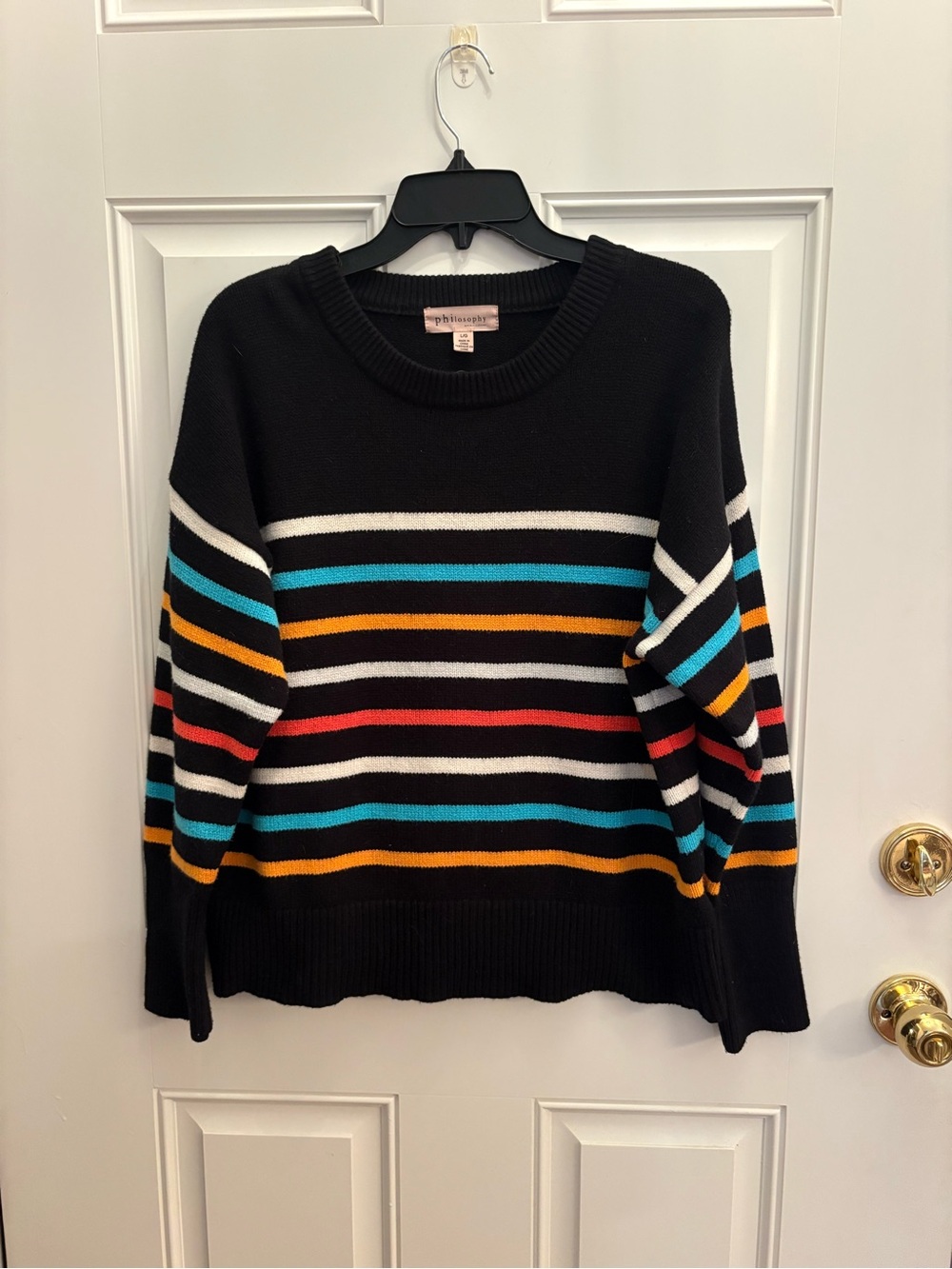 Philosophy Black Crewneck Sweater with Multicolor Stripes